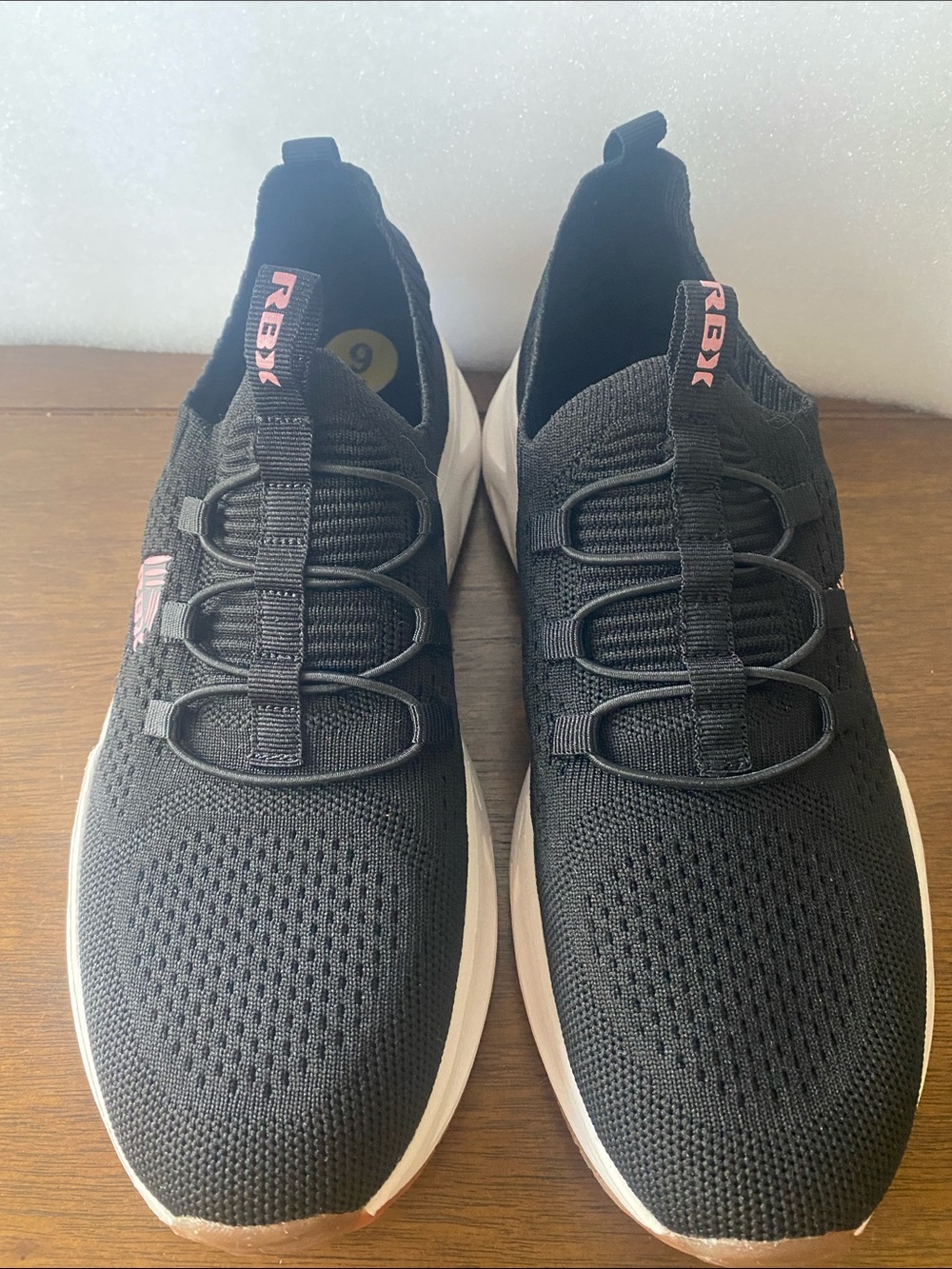 RBX Black Knit Slip-On Sneakers with Pink Logo Accent Size 9